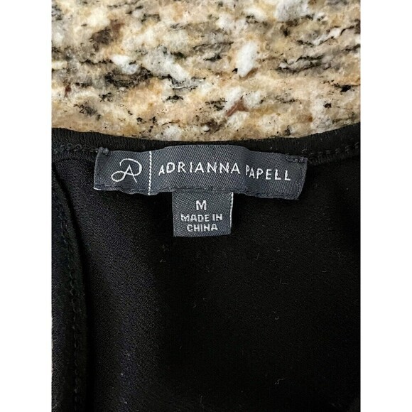 Adrianna Papell Black Smocked Crepe Blouse M – Goth Grunge Boho Dark Feminine - Picture 9 of 11